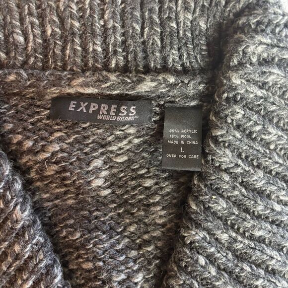 Vintage 90's Express Charcoal Grey Wool Blend Belted Longline Cardigan Sweater L - Picture 7 of 13